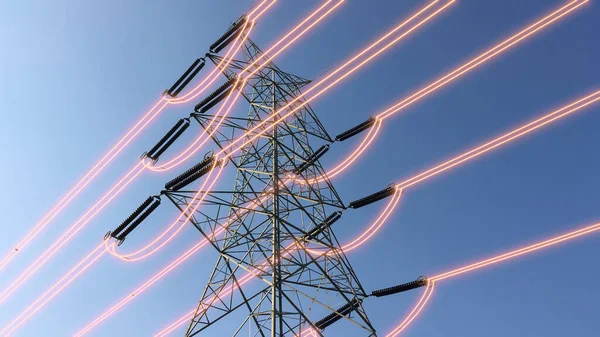 Torres Transmisión Electricidad Con Cables Brillantes — Foto de Stock