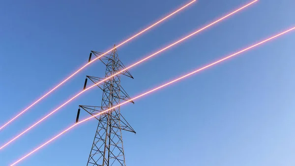Electricity Transmission Towers Glowing Wires — Foto de Stock