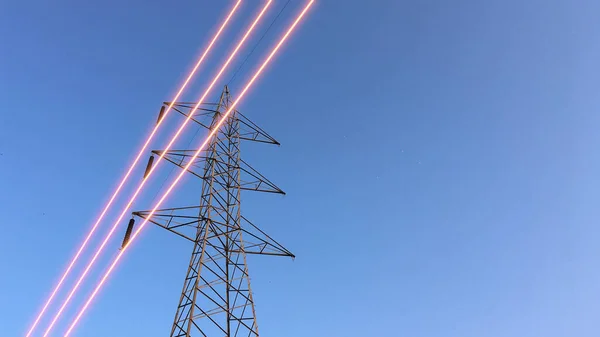 Torres Transmissão Eletricidade Com Fios Brilhantes — Fotografia de Stock