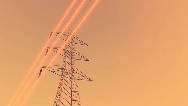 Башни Электропередач Светящимися Проводами — стоковое фото