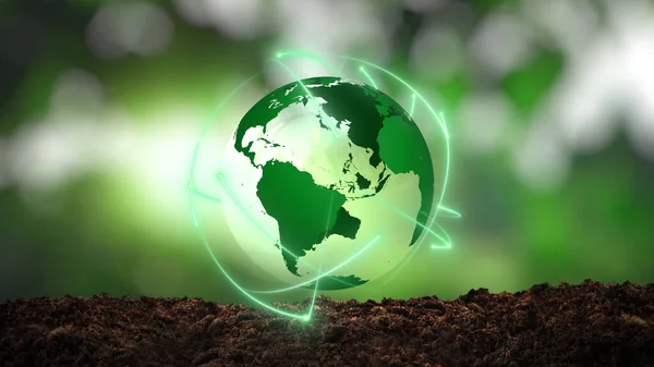 Green Rotating Earth Represents Renewable Energy Sustainable Energy Sources — Stock Photo, Image