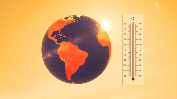 Tło Globalnego Ocieplenia Termometrem Ziemią — Zdjęcie stockowe