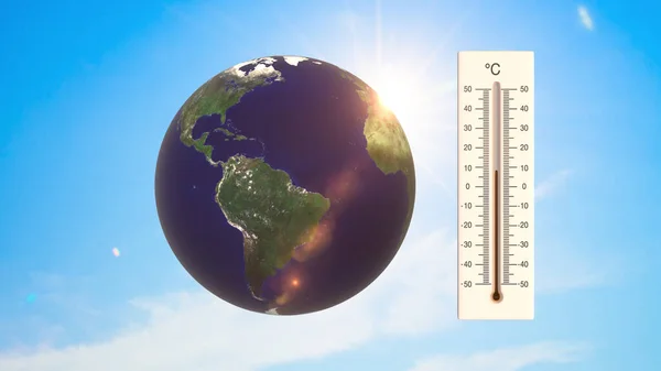 温度計と地球と地球温暖化の背景 — ストック写真