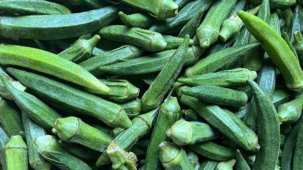 Fresh Raw Green Lady Finger Okra — Stock Photo, Image