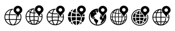 Konum simgesiyle Dünya. Web simgeleriyle coğrafi konum. Dünya ile simge. Vektör