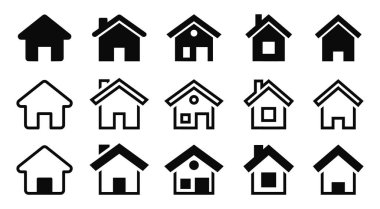 Ev simgeleri ayarlandı. Ev simgeleri koleksiyonu. Adres simgesi. Ev sembolü seti.