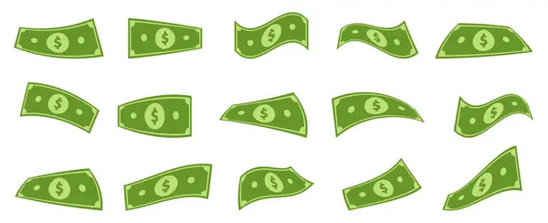 Flying dollar 3D para seti. Uçan Para. Vector Illustration