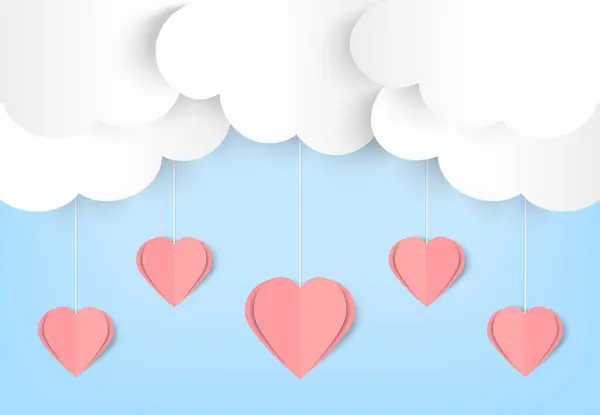 Pembe bulutlu kağıt kalpler. vektör illüstrasyonu.