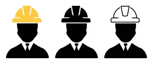 İnşaatçı simgeleri. Profesyonel İşçi Kasklı Erkek. - Mühendislik simgeleri seti. İnşaat işçisi..