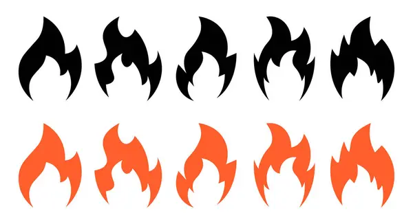 İkon ateşlendi. Alev sembolleri koleksiyonu. Vektör