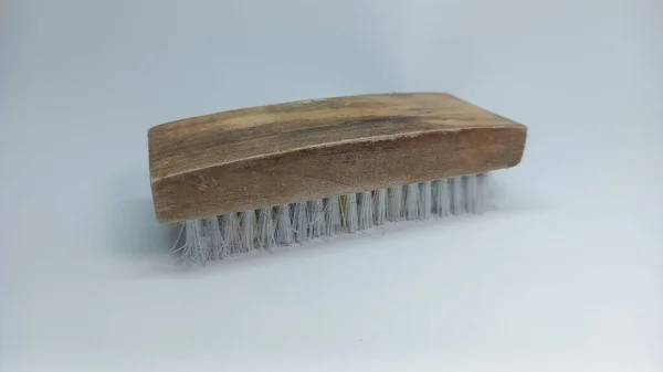 Closeup Shot Wooden Brush Isolated Grey Surface — Stock Photo, Image