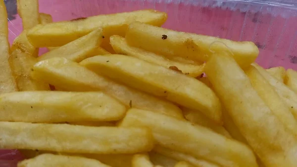 Pommes Frites Med Tomatketchup Och Salt — Stockfoto