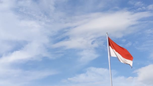 Мерах Пути Размахивающий Национальным Флагом Индонезии — стоковое видео