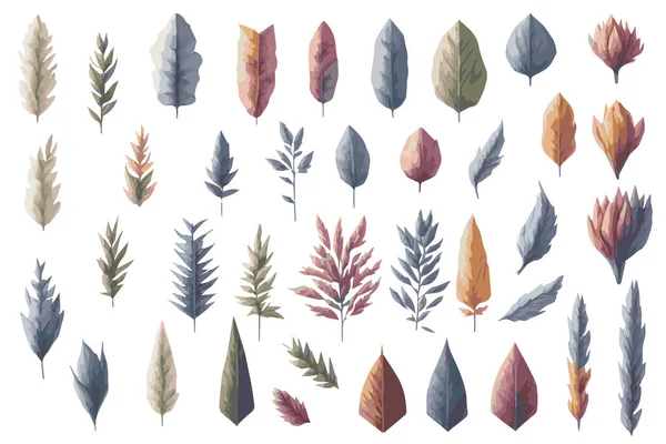 水彩葉クリッパーセット 写実的な葉 イラスト イラスト — ストックベクタ