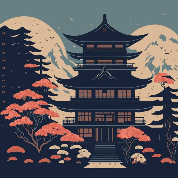 Japon evi, düz çizim, arka plan, duvar kağıdı