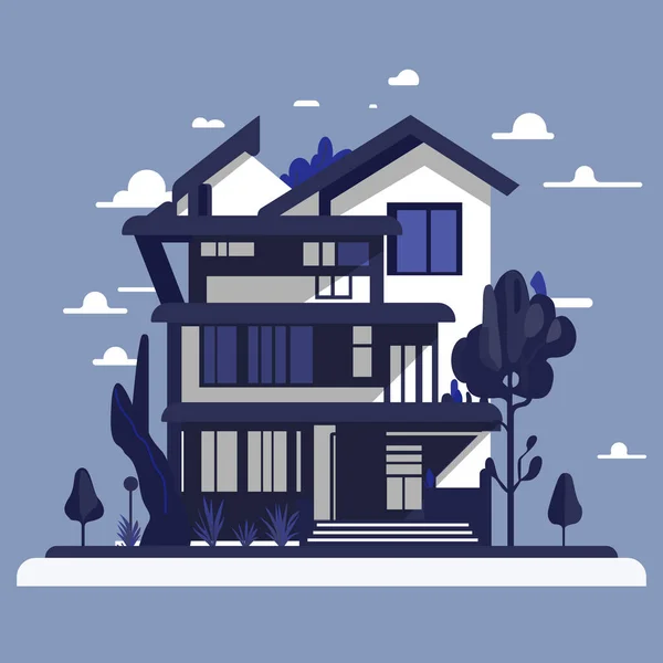 Modern Ház Clip Art Környező Fák Használt Dekoráció — Stock Vector