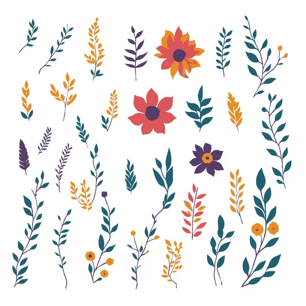 Conjunto Flores Colores Clip Hoja Arte Ilustración Plana — Vector de stock