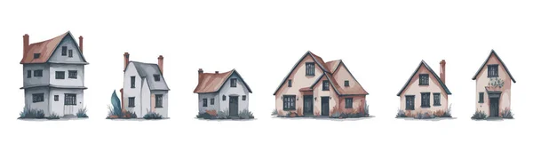 Set Von Aquarell Haus Element Illustration Element Clip Art — Stockvektor