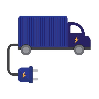 Beyaz arkaplanda fiş illüstrasyonlu düz kamyon, buzdolabı klipsli sanat, 