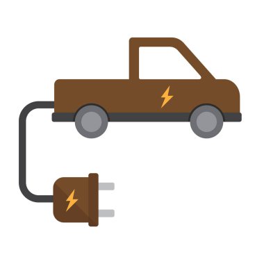 Beyaz arka planda düz elektrikli araba illüstrasyonu, buzdolabı klipsleri, 