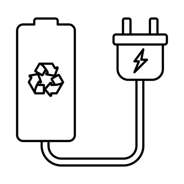 Illustration Contour Batterie Fiche Sur Fond Blanc Doodle — Image vectorielle