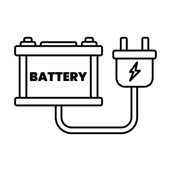 Batterie Voiture Avec Illustration Contour Fiche Sur Fond Blanc Doodle — Image vectorielle