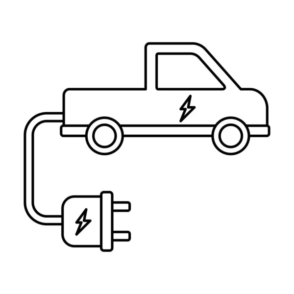 Ηλεκτρικό Αυτοκίνητο Περίγραμμα Εικονογράφηση Λευκό Φόντο Doodle — Διανυσματικό Αρχείο