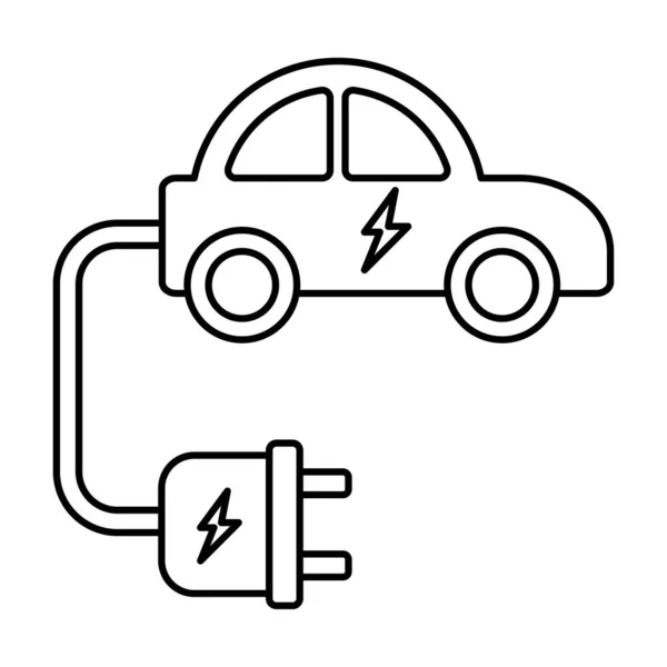 Ηλεκτρικό Αυτοκίνητο Περίγραμμα Εικονογράφηση Λευκό Φόντο Doodle — Διανυσματικό Αρχείο