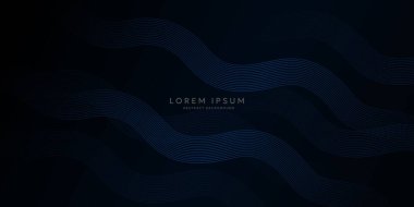 Parlak çizgileri olan koyu mavi bir arka plan. Modern parlak mavi çizgiler deseni. Zarif grafik tasarımı. Gelecekçi teknoloji konsepti. Vektör illüstrasyonu