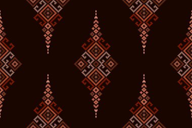 Geleneksel geometrik etnik doğulu kusursuz desen. Piksel desenli, nakış tarzı. Giysi, kumaş, batik, arkaplan, duvar kağıdı, ambalaj, örgü