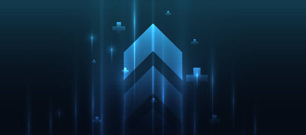 blue glowing arrow light background. Future digital growth technology