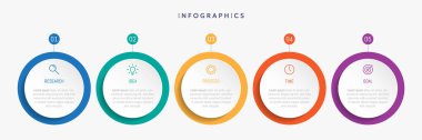Modern işletme bilgi şablonu, 5 seçenek veya adımlı daire şekli.