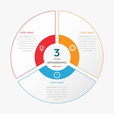 Sunumlar için 3 seçeneğe sahip çember grafik bilgi şablonu