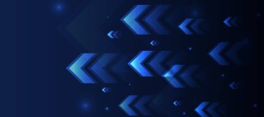 Koyu mavi parlak ok ışığı arka planı. Gelecekteki dijital büyüme teknolojisi