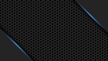 Mavi neon ışıkları olan 3d siyah daire ızgara arkaplanı