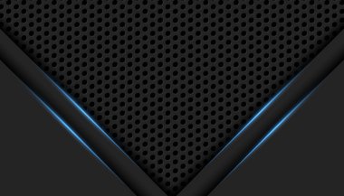 Mavi neon ışıkları olan 3d siyah daire ızgara arkaplanı