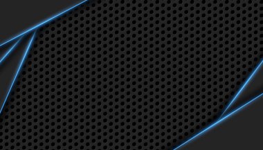 Mavi neon ışıkları olan 3d siyah daire ızgara arkaplanı