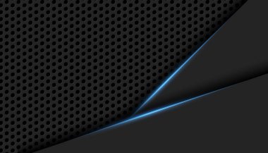 Mavi neon ışıkları olan 3d siyah daire ızgara arkaplanı