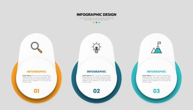 3 seçenek veya adım simgesine sahip modern işletme bilgi şablonu.