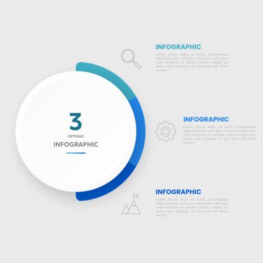 Sunumlar için 3 seçeneğe sahip çember grafik bilgi şablonu