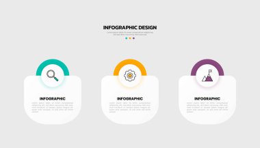 3 seçenek veya adım simgesine sahip modern işletme bilgi şablonu.