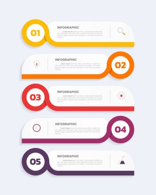 5 adımlı bilgi şablonu veya simgeli seçenekler. Modern ticari bilgi tasarımı.