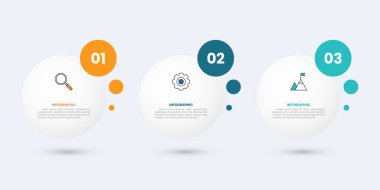 Daire şeklinde 3 adımlı zaman çizgisi bilgi şablonu tasarımı