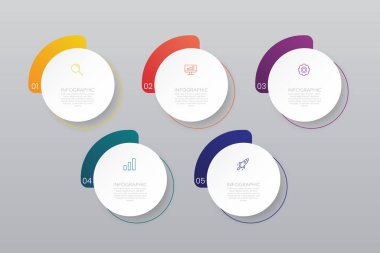 Ticari bilgi şablonu, 5 seçenek veya adımlı daire şekli.