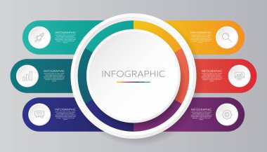 İş Verisi Sunumu İçin Simgelerle 6 Adım Çember Çizelgesi Bilgi Şablonu