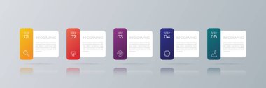 5 seçenek veya adım simgesine sahip modern iş bilgi şablonu, geometrik şekil.
