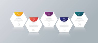 5 seçenek veya adım simgesine sahip modern işletme bilgi şablonu.