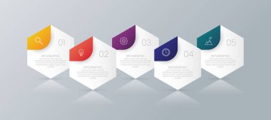 5 seçenek veya adım simgesine sahip modern işletme bilgi şablonu.