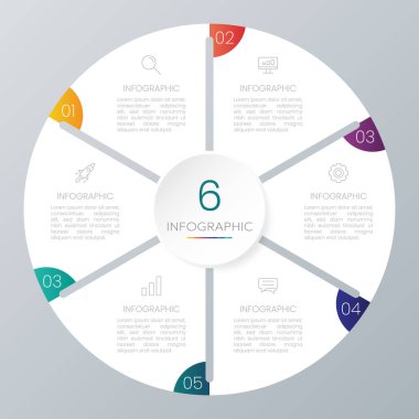 Circle chart infographic template with 6 options for presentations. clipart