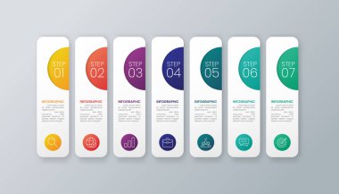 7 seçenek veya adım simgesine sahip modern iş bilgi şablonu.